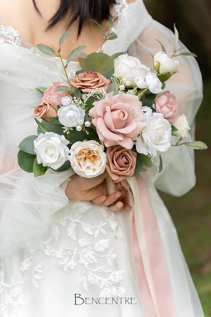 10 Inch Dusty Rose Bridal Bouquet,Wedding Bouquet,Bride Bouquets for Wedding Ceremony Anniversary, Party and French Rustic Vintage Wedding,Artificial Flowers…
