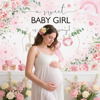 Mocsicka Pink Floral Baby Shower Backdrop for Girls - Blush Pink Girls Dress Background - It's a Girl Sweet Baby Girl Shower Decorations Banner Photo Booth Props (7x5ft)