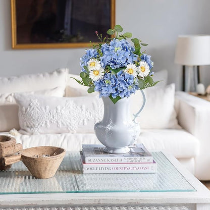 Hydrangea artificial Flowers 12PCS Blue Fake Flowers Long Stems Faux Hydrangea Daisies Silk Arrangements Realistic Faux Flowers for Vase Floral Centerpiece Wedding Bridal Bouquet Party Home Decor