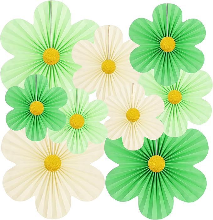 Green Party Decorations Paper Flowers Decorations for Wall Classroom Paper Fans Floral Backdrop Flower Wall Decor Pack of 9 Green