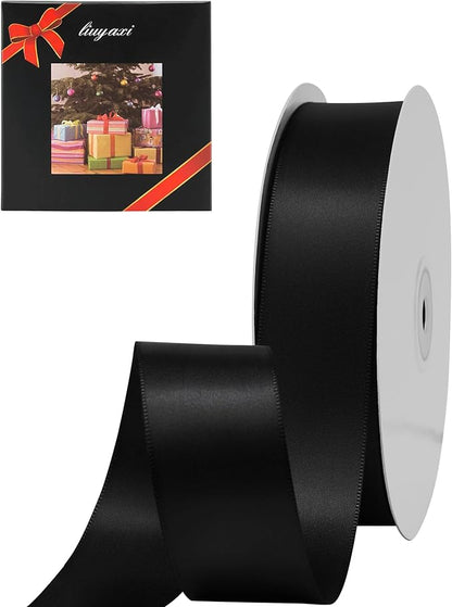 LIUYAXI Black Double Faced Satin Ribbon, 1" X Continuous 25 Yards, Ribbons Perfect for Gift Wrapping Wedding Bouquet Decor DIY Craft Bow Making & Other Projects