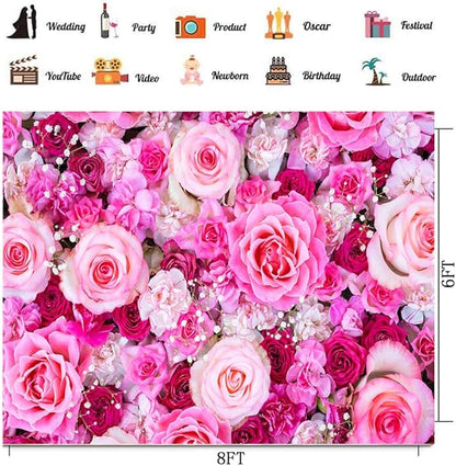 CHAIYA 8x6ft Flower Backdrop Rose Flowers Floral Wall Photography Background Birthday Baby Shower Wedding Party Banner Spring Tea Party Backdrop Photo Booth Props CY355