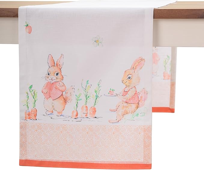 Maison d'Hermine Table Runner 100% Cotton Single Layer Table Runners 72 inches Long Decorative for Home Kitchen Dining Party Baby Shower Wedding Bridal Shower Spring Summer (Bunny Party,14.50"x72")