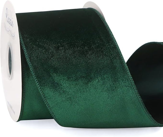 Ribbli Forest Green Velvet Wired Ribbon 4 Inch Velvet with Satin Christmas Ribbon for Gift Wrapping Christmas Tree Decoration Crafts Wreaths Supplies-Continuous 10 Yards