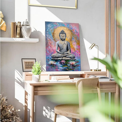 Lotus and golden Buddha meditation tranquil zen wall art mindfulness wall art for spiritual harmony and tranquility decor 20x30in Wood Framed