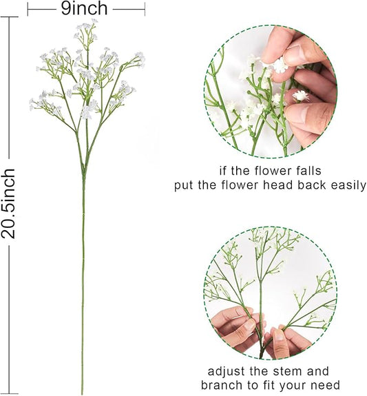 DEEMEI 12 PCS Babys Breath Artificial Flowers Fake Babys Breath Flowers Artificial Bulk White Gypsophila Bouquets Real Touch Faux Flowers for Wedding Floral Arrangement Party Home Decoration