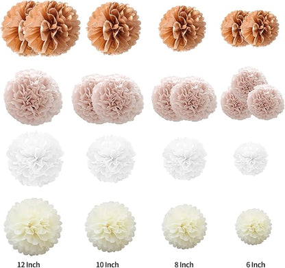 Tissue Paper Pompoms Paper Flower 22 Pcs Dusty Pink,Rose Gold,Ivory,White Paper Flower Ball for Birthday Bachelorette Wedding Baby Shower Bridal Shower Party Decoration