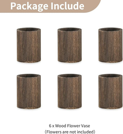NUPTIO Wood Vases Rustic Centerpiece: 6 Pcs 5.1" Wooden Vase for Home Decor - Brown Small Vase for Wedding Table Living Room Shelf Decor