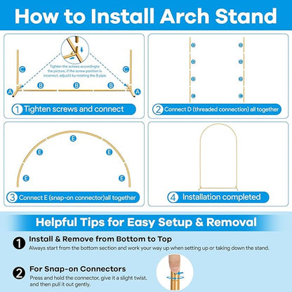 7.2FT, 6FT Arch Backdrop Stand with Cover Set of 2, Gold Metal Balloon Wedding Arch Frame with 8 Ground Stakes Stable for Outdoor Birthday Party Wedding Ceremony Bridal Baby Shower Decoration