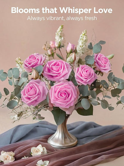 InnoGear Artificial Flowers, 50 Pcs Pink Foam Fake Roses Bulk with Stems for Decoration DIY Wedding Bouquets Centerpieces Bridal Shower Party Valentines Christmas Tree
