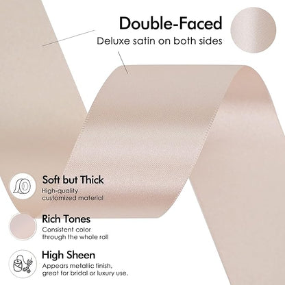 MEEDEE Vanilla Satin Ribbon 1-1/2 Inch Vanilla Ribbon Lux Double Faced Satin Ribbons by 50 Yards Polyester Satin Ribbons for Crafts, Weddings, Flower Bouquet, Holiday Decorating
