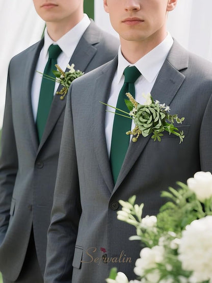 Serwalin Set of 2 Boutonniere for Men, 6-7inch Corsage Groom Groomsman Best Man Boutonnieres for Wedding Prom Ceremony Anniversary Party Cake Topper, Green