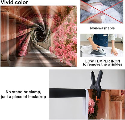 Baocicco 10x6.5ft Pink Flowers Backdrops for Photoshoot Rose Arch Corridor European Carving Wall Photo Background for Women Bridal Shower Birthday Marriage Valentines Mothers Day Backdrop Decorations