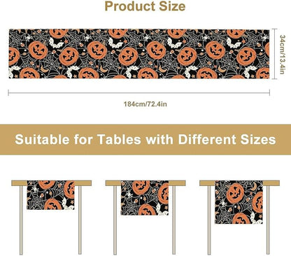 Bat Table Runner,Halloween Pumpkin Spider Web Table Runner for Home Kitchen Table Dining Garden Farmhouse Wedding Party Decor 13x70 Inch