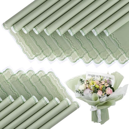 FUHITIM 20 Sheets Flower Wrapping Paper - Waterproof Floral Bouquet Wrapping Paper, Florist Supplies Packaging Paper for Wedding Birthday Gift DIY Crafts (Green)