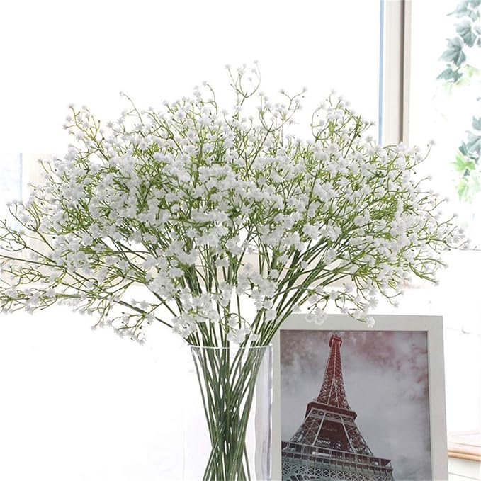 9 Pack Real Touch Artificial Baby's Breath Flowers - 21" Bendable Stems for Wedding Bouquets, Home Centerpieces & Outdoor Decor (Waterproof, Dustproof, White)
