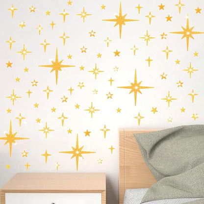 AOWDIAO Glitter Gold Star Peel and Stick Wall Decals - 120 Pcs, Assorted Shapes & Sizes for Room Decor