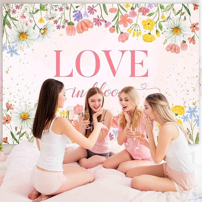 Sensfun Love in Bloom Bridal Shower Decorations Wildflower Wedding Shower Backdrop Pink Love in Bloom Engagement Party Background Spring Floral Wedding Bachelorette Party Decorations Supplies 8x6ft