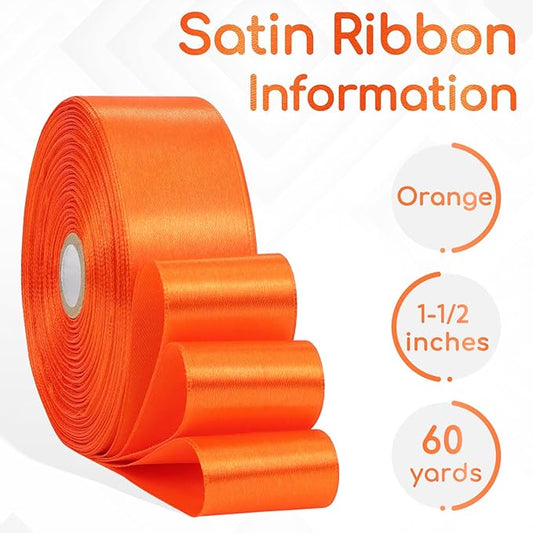 Orange Ribbon 1-1/2 Inch x 60 Yards, Orange Satin Ribbon for Gift Wrapping, Flower Bouquet, Baby Shower, Crafts, Birthday, Wedding and Handmade Roses