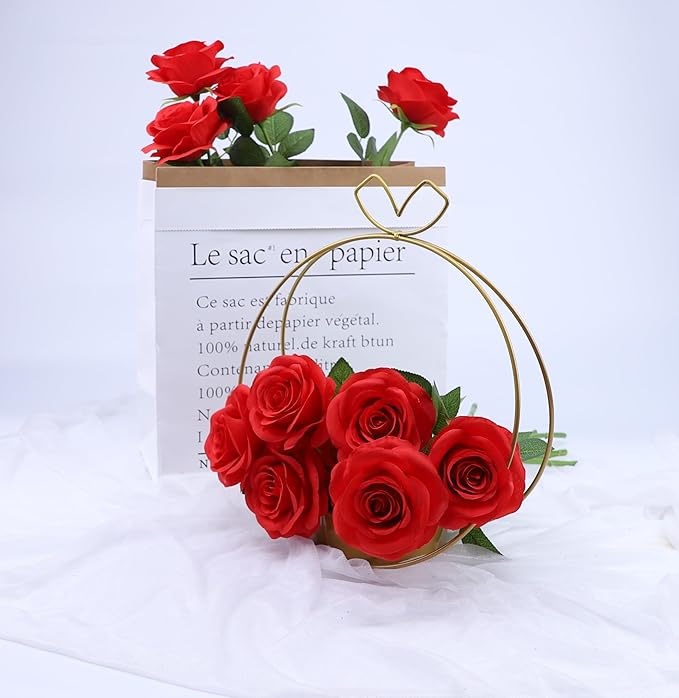 12pcs Roses Artificial Flowers Red Fake Flowers with Long Stems Silk Flowers for Wedding Bouquet Centerpices Decorations Party Bridal Baby Shower Home Decor