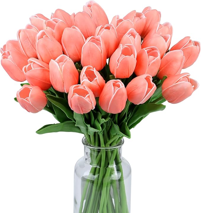 SITUMEIZI Fake Tulips Artificial Flowers Real Touch Champagne 14" 15 Pcs Silk Flower for Home Decor Spring Easter Wedding Bouquet Decorations Floral Arrangements