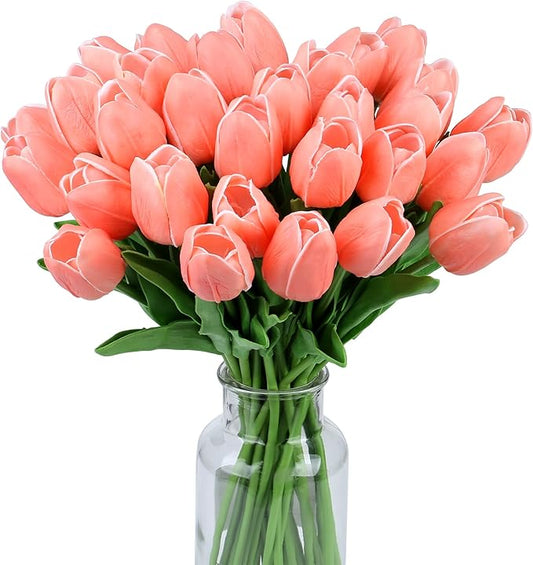 SITUMEIZI Fake Tulips Artificial Flowers Real Touch Champagne 14" 15 Pcs Silk Flower for Home Decor Spring Easter Wedding Bouquet Decorations Floral Arrangements