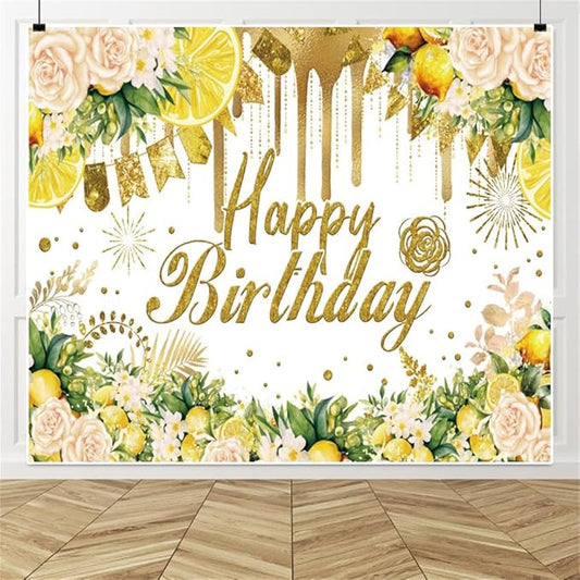 10x8ft Gold Floral Birthday Backdrop, Rose Gold Glitter Bokeh Photography Background Girls Birthday Party Cake Table Decorations Photo Shoot Banner Props