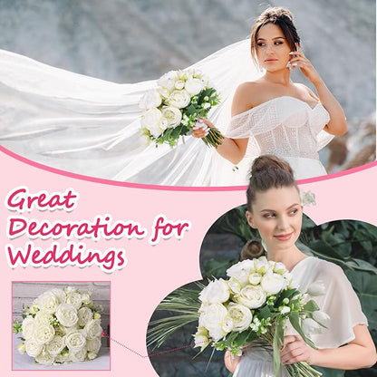Olgaa 12 Bundles Peonies Artificial Flowers Artificial Peonies Silk Flowers Bulk Fake Peony Bouquet for Bridal Shower Decorations Wedding Table Centerpiece (White)