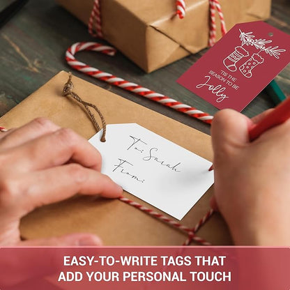AUDREE 48 Pcs Christmas Gift Tags with String - Funny Holiday Gift Tags for Xmas Presents - Christmas Name Tags for Gifts - Hanging Labels Decoration Xmas Winter Holiday Present DIY Crafts
