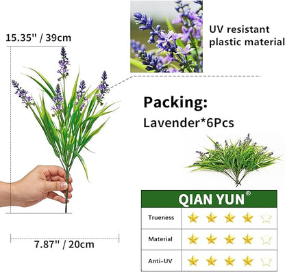 QIANYUN Fake Flowers Lavender Small Wild Flower Daisy 6 Bundles Faux Plastic Purple Flowers for Home Wedding Kitchen Garden Table Centerpieces Indoor Outdoor Decor (Purple Lavender)