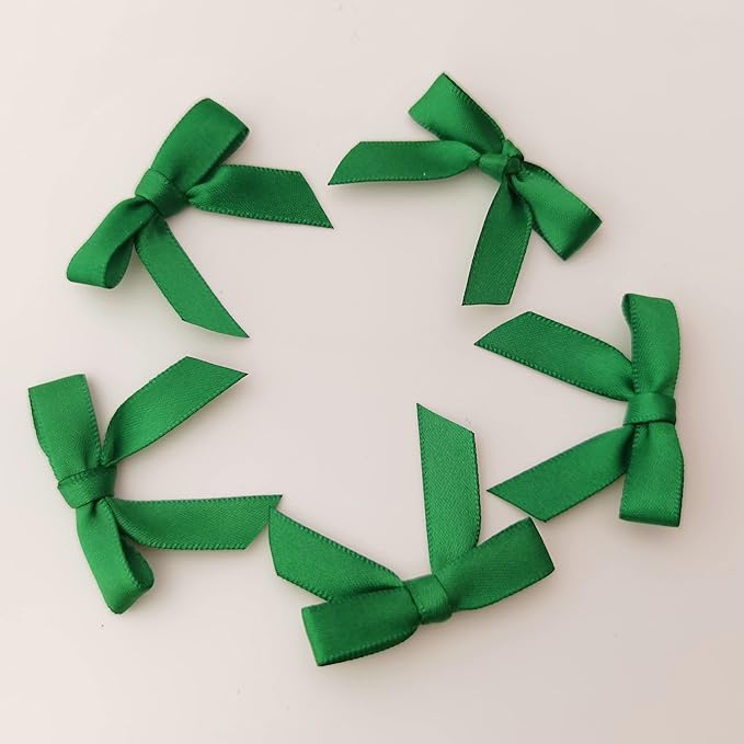 50pcs 1.5 inch Mini Satin Ribbon Bows for Crafts Green Mini Bows Appliques Craft for Appliques Embellishment(3/8",Green)
