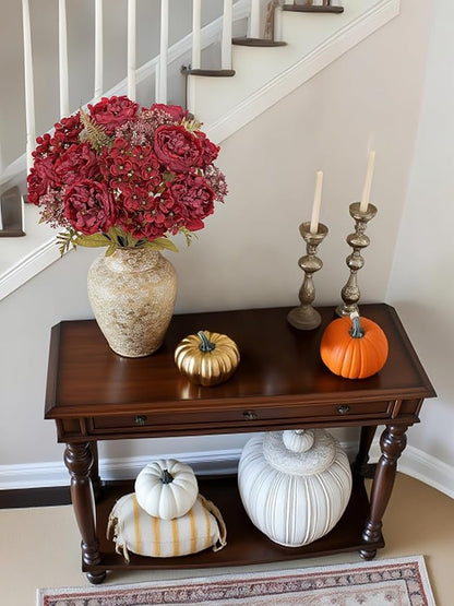 Hollyone 2 Bundles Artificial Fall Flowers Bouquet 18.8" Red Peony Hydrangea Fake Fall Floral Silk Flowers Autumn Faux Flower Arrangement for Home Wedding Table Centerpieces Thanksgiving Party Decor