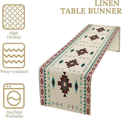 Aztec Table Runner Southwestern Native Vintage Geometric Pattern Table Runner Retro Country Table Dinner Decoration 13x90 Inch