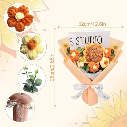 CHUNY Handmade Crochet Flower Bouquet, Sunflower & Daisy Knitted Artificial Flowers for Home Decor, Ideal Gift for Fathers Day, Teacher's Day, Birthdays, Weddings & Graduation Gifts