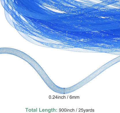 Mesh Tube Ribbon 25 Yards, 6mm Elastic Fabric Ribbons Mesh Tubing for Crafts/Gift Wrapping/Flower Bouquets/Wedding/Birthday/Holiday/Wreaths Christmas/Decoration[Blue]