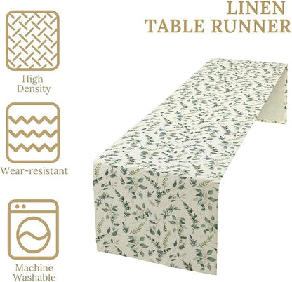 Watercolor Leaf Table Runner, Green Botanical Leaves Nature Decor Table Runner for Kitchen Dining Party Picnic Decoration, 13x70 Inch