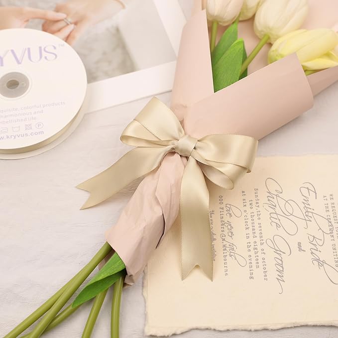 Beige Satin Ribbon, Double Faced 1 Inch X 25 Yards Beige Ribbon, Premium Satin Ribbon for Gift Wrapping, Crafts, Hair Bow Making, Sewing, Flower Bouquet, Wedding Party Decor
