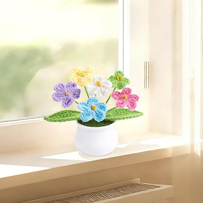 Crochet Flowers Handmade Knitted Potted Flower Gifts, Christmas Birthday for Women Coworkers Girlfriend Teacher, Cute Desk Home Room Office Decor Accessories