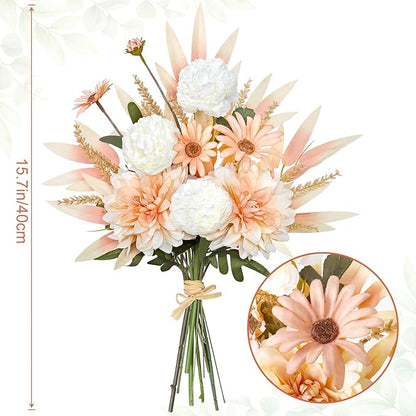 Dremisland Artificial Flowers Bouquet Silk Floral Arrangements Faux Flowers Plant for Home Decor Wedding Bride Bouquets Floral Tables Centerpieces for Home Decor Indoor Vase Table Decor (Champagne)