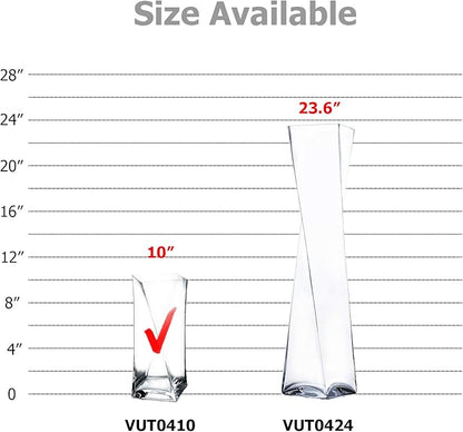 WGV Twist Bouquet Vase Bulk, 4" W, 10" H, Clear Square Block Gathering Hurricane Glass Floral Container, Centerpiece, Home Wedding Event Decor, 12 Pieces(VUT0410)