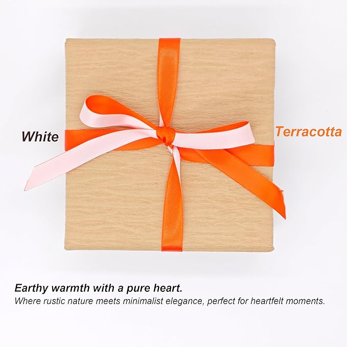 3/8 Ribbon, White & Terracotta Two-Tone Double Faced Satin Ribbon for Gift Wrapping, Flower Bouquet, Bow, Hair, Wedding, DIY Crafts, Holiday Party Decorations, 30 Yards Total