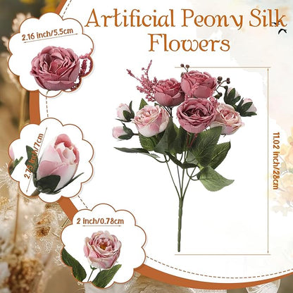 Geosar 16 Bundles Artificial Peonies Flowers Fake Silk Peony Bouquet Faux Peonies Flowers Bulk for Decoration Vase Floral Arrangements Wedding Party Table (Plum Purple)