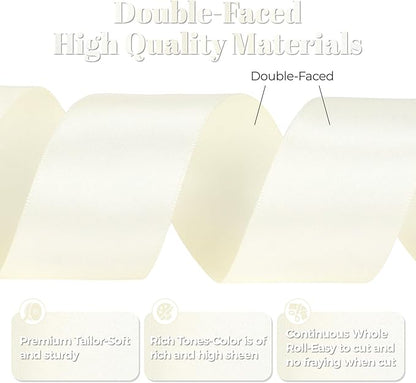 Ivory Satin Ribbon, Double Faced 2 Inch X 50 Yards Ivory Ribbon, Premium Satin Ribbon for Gift Wrapping, Crafts, Hair Bow Making, Sewing, Flower Bouquet, Wedding Party Decor