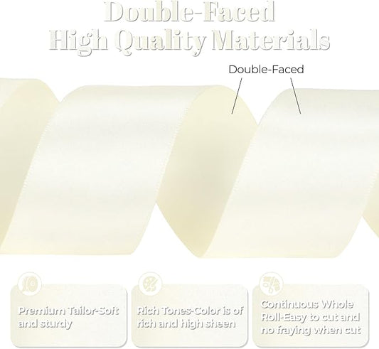 Ivory Satin Ribbon, Double Faced 2 Inch X 50 Yards Ivory Ribbon, Premium Satin Ribbon for Gift Wrapping, Crafts, Hair Bow Making, Sewing, Flower Bouquet, Wedding Party Decor