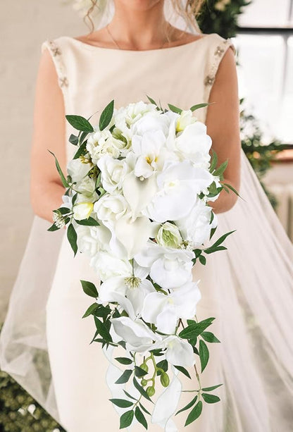 Bridal Bouquets for Bride,10 Inch White Wedding Bouquets for Bride for Ceremony Anniversary Wedding Bridal Shower(White Green)