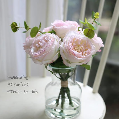 Artificial Flowers in vase, Vivid Faux Rose Flowers Arrangements, Austin Rose Centerpieces for Tables, Flower Ornaments and Flower Arts for Living Room (Champagne)