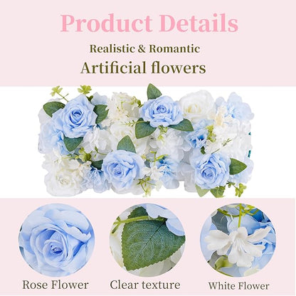 Flower Centerpieces for Tables - 6 Pack Wedding Arch Artificial Flowers Blue Arrangements Center Piece for Reception, Living Room, Kitchen, Dining Table Runner Decorations(20.5 * 9.4''/52 * 24cm)