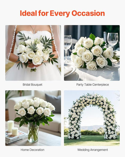 VEVOR Artificial Flowers, 120 pcs Real Looking White Foam Fake Roses Bulk, White Faux Bridal Shower with Stems for DIY Wedding Bouquets, Home Centerpieces Arrangements, Party Tables Decorations