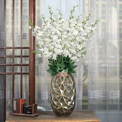 8 pcs White Delphinium Artificial Flowers, 34.25''Artificial Snapdragon Flowers Tall Fake Flowers Silk Flowers Faux Delphinium Bulk for Tall Vase Home Wedding Garden Table Decor (White)