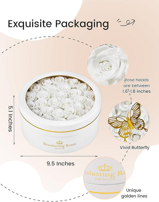 Preserved Roses Forever Flowers Real Roses in a Box Mother's Day Birthday Flowers for Her Mom Women Wife Valentine's Day, 27 White Roses